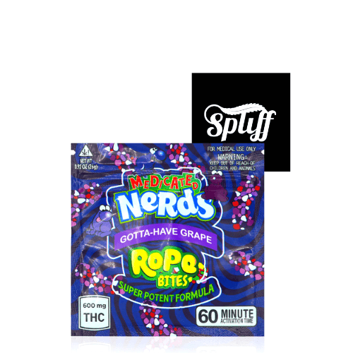 Medicaded Nerds Grape Rope Bites - Dispensary Product Medicaded Nerds Grape Rope Bites - Cannabis-infused edibles with THC, 600mg, 60-minute activation, s.