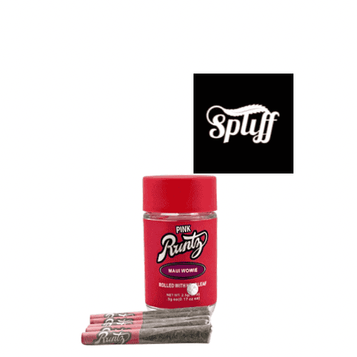 Pink Bunty Maui Wowie pre-rolled joint container with rolling papers and logo. Pink Bunty Maui Wowie pre-rolled joint container, perfect for cannabis enthusiasts at Spliff Nation.