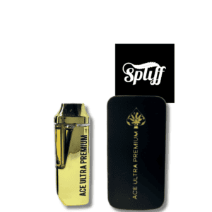 Disposable vape device with gold finish, labeled "Ace Ultra Premium," available at Spliff Nation Dispensary Dis.