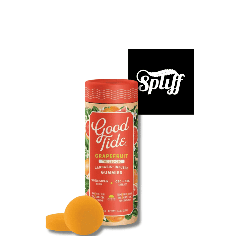 Grapefruit Cannabis Gummies - Spliff Nation Grapefruit-flavored cannabis-infused gummies in orange container at Spliff Nation dispensary.