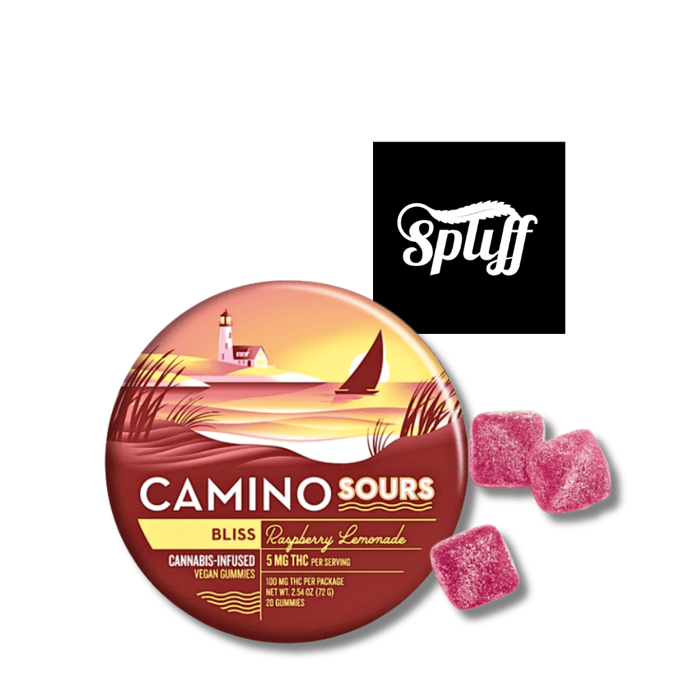 Camino Sours Raspberry Lemonade Gummies Camino Sours Raspberry Lemonade cannabis-infused gummies at Spliff Nation Dispensary.