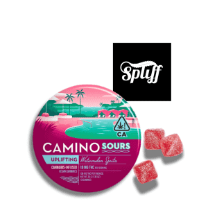 Kiva Camino Sours Uplifting Watermelon Spritz Gummies 100mg THC vegan cannabis gummies with sour coating in New York City, NY Dispensary