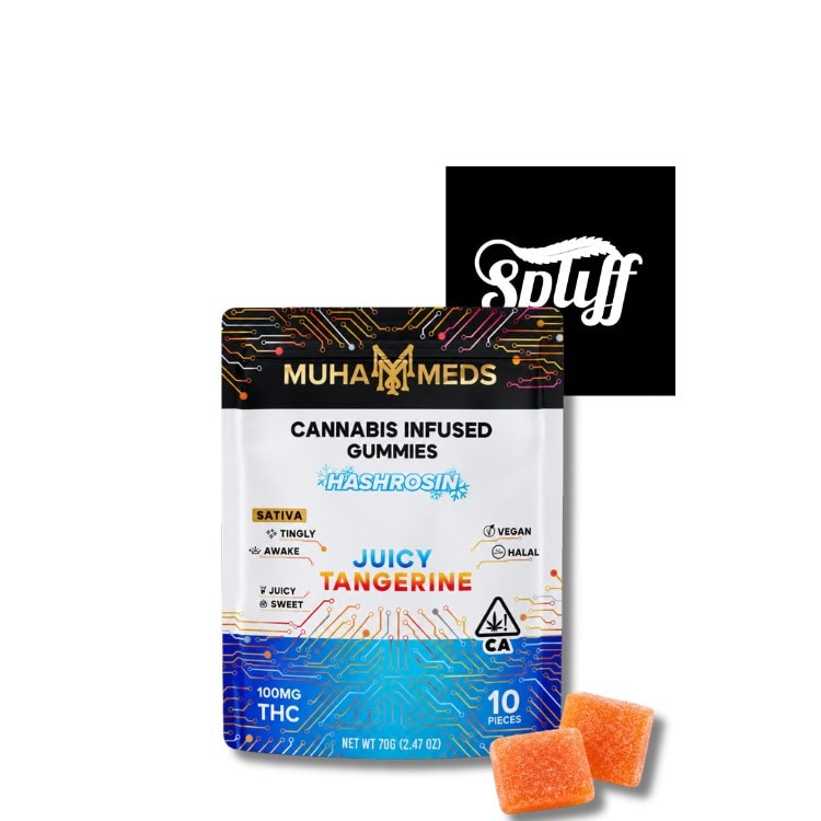 Muha Meds Juicy Tangerine hash rosin gummies 100mg 10 pack at Spliff Nation Dispensary DC